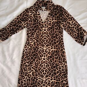 Women's Leopard Print Mini Dress | 3/4 Sleeve | V-Neck | Size Small